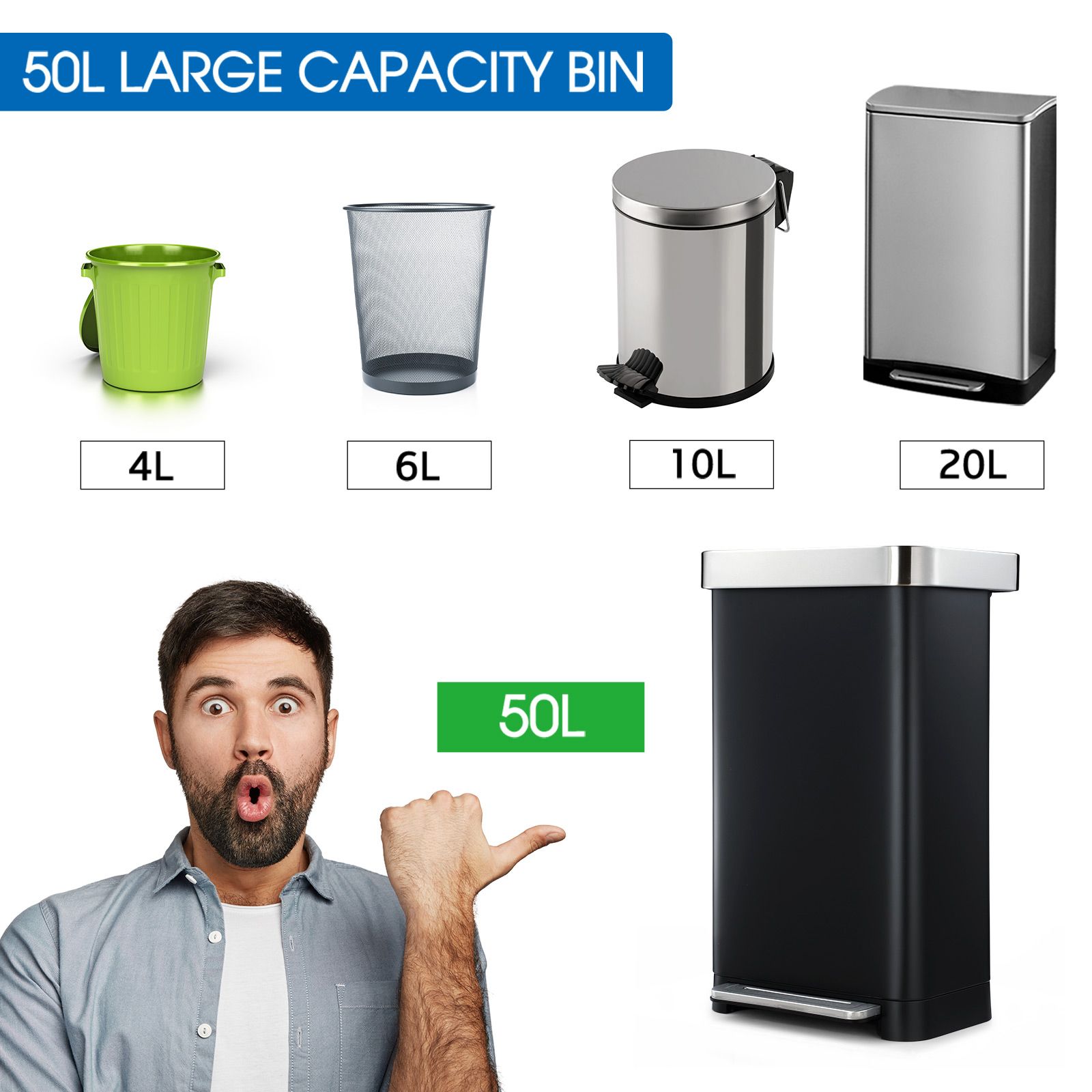 50L Pedal Rubbish Bin Compost Kitchen Recycling Waste Trash Garbage Can Food Outdoor Indoor Garden Home Dustin Container