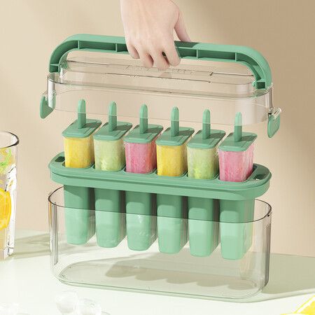 Popsicle Molds 6 Cavities Ice Pop Molds with Lid and Bin, Popsicle Molds for Kids, Ice Cream Mold Maker with Popsicle Sticks