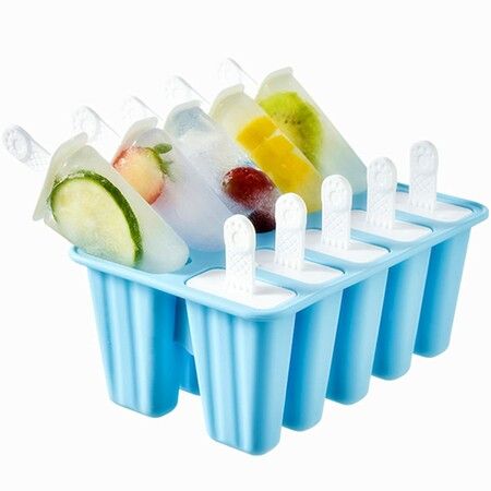 Popsicle Molds Silicone Ice Pop Molds Popsicle Mold Reusable Easy Release Ice Pop Maker(10 Cavities-Blue)