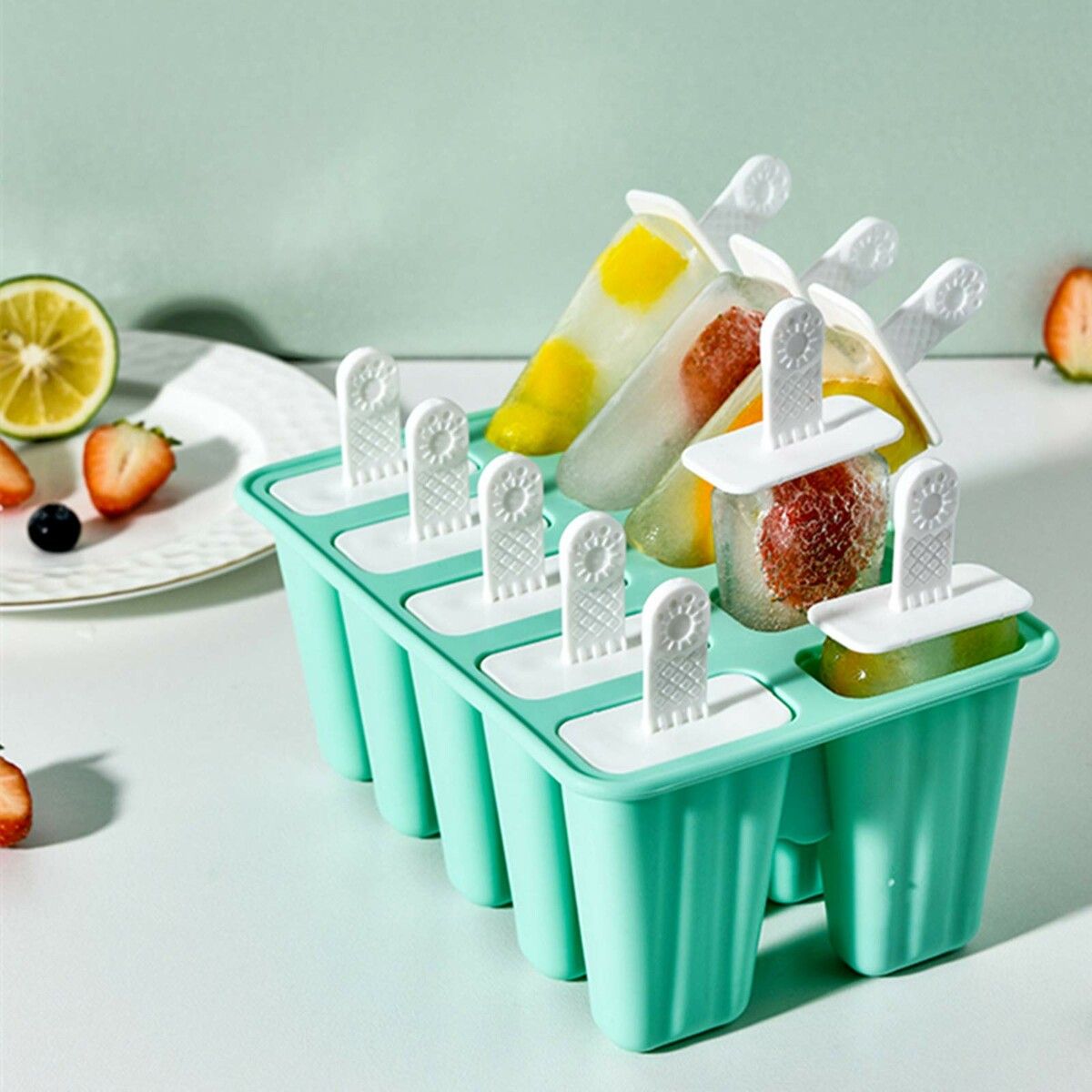 Popsicle Molds Silicone Ice Pop Molds Popsicle Mold Reusable Easy Release Ice Pop Maker(12 Cavities-Green)