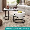 Set of 2 Coffee Table Round Bedside Lamp Nesting Sofa Side End Tea Modern Cafe White Couch Lounge Living Room with Drawer