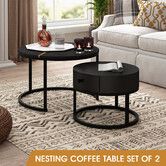 2 Round Coffee Table Set Nesting Bedside Lamp Sofa Side End Tea Modern Cafe Black Couch Lounge Living Room with Drawer