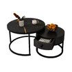 2 Round Coffee Table Set Nesting Bedside Lamp Sofa Side End Tea Modern Cafe Black Couch Lounge Living Room with Drawer