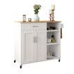 Mobile Kitchen Island Cart Trolley Bar Storage Cabinet Wine Rack Shelf Rolling Serve Utility Shelving Drawer Wood Dining Table Counter 107x46x97cm