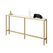 Gold Narrow Console Table Stand Hall Entryway Bar Side Sofa Couch Wood Accent Long Slim Storage Display Shelf Marble Tabletop 160x20x79cm