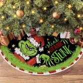 Merry Christmas Tree Skirt Collar 48 Inch Green Soft Farmhouse Xmas Holiday Decoration (Grinch)