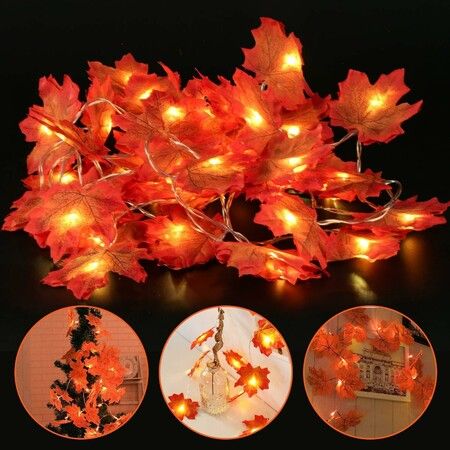 Fall Maple Leaf String 50 LED Light Christmas Thanksgiving Decorations Fall Garland Strings Lights for Parties Weddings Birthday