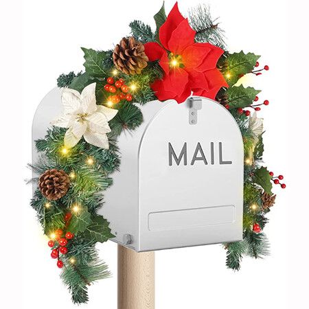 Christmas Mailbox with Wintry Berries Greenery Branches Cones Christmas Mailbox Decorations,Holiday House Party Decoratio