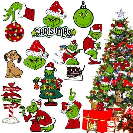 Christmas Ornament Christmas Tree Decorations Grinchs Style (24 Pcs)