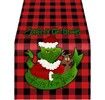 Grinch Buffalo Plaid Christmas Table Runner,Merry Christmas Winter Holiday Theme Table Decoration,Suitable for Indoor Home Party Decor 33*230cm