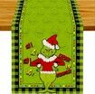 Linen Green Christmas Table Runner Merry Grinchmas Tablecloth for Home Kitchen Table Decorations 33 x 183 CM