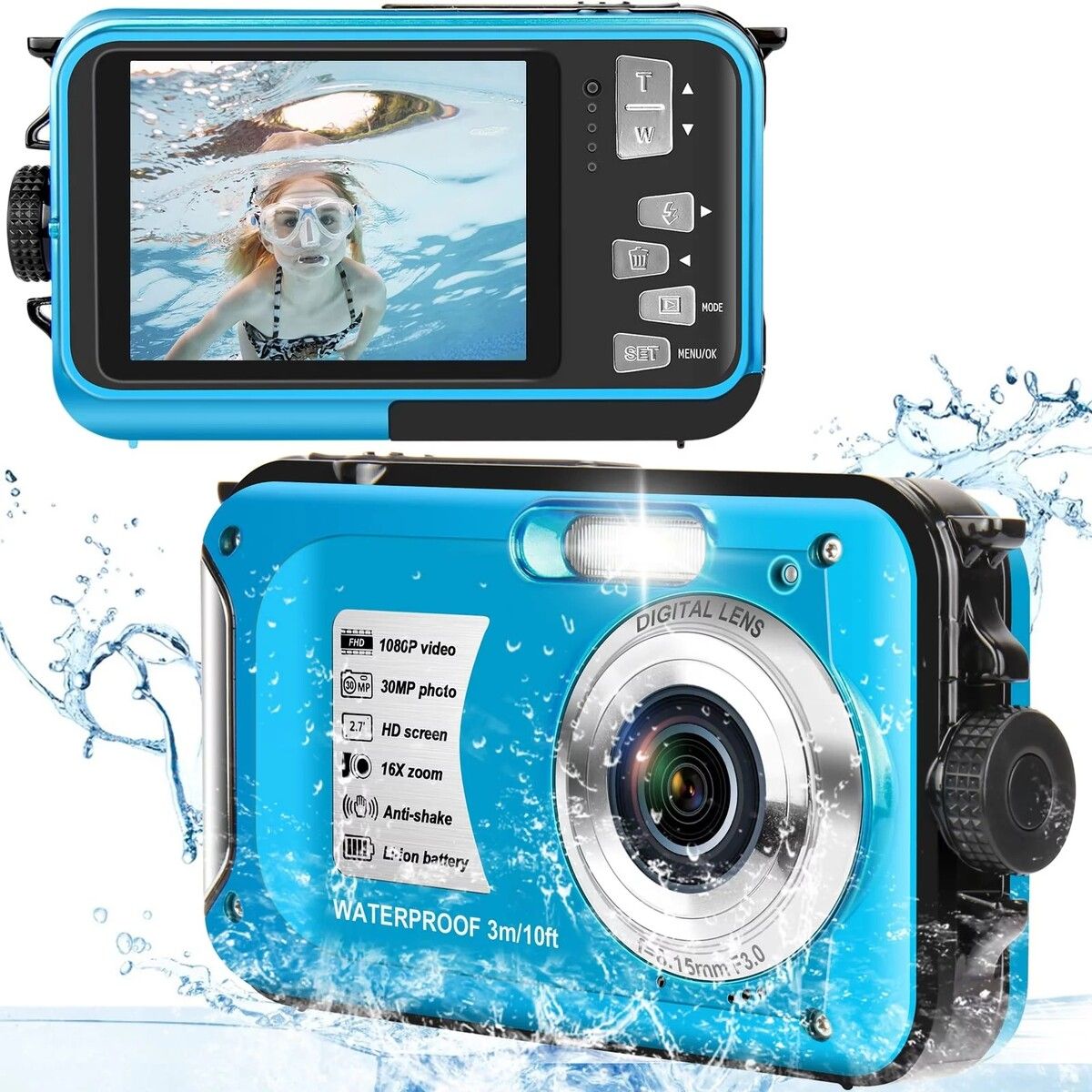 Waterproof Camera 30 MP Full HD 1080P Video Recorder 16X Zoom Selfie Dual Screens Digital Camera