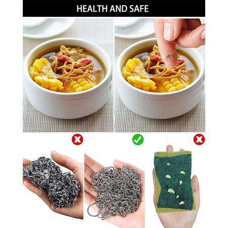 2pcs Premium 316 Stainless Steel Chainmail Scrubber Cast Iron Cleaner Chain  Mail Scrubber for Griddle Pans, BBQ Grills, and More Pot Cookware 