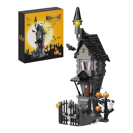 Nightmare Before Christmas Halloween Jack's and Sally Haunted House Building Set with Led Light Compatible for Lego (568pcs)