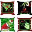 Christmas Pillow Covers 18x18 inch Set of 4 for Christmas Decorations Winter Xmas Farmhouse Pillow case,Merry Grinchmas Throw Pillow Covers Cotton Linen Pillow Case Grinch Holiday Decor for Home