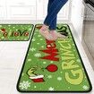 Merry Grinchmas Kitchen Rugs and Mats Set of 2,Christmas Grinch Kitchen Decoration,Non Slip Absorbent Kitchen Mat Waterproof Runner Rug for Laundry Room and Sink 17x 48 Inches