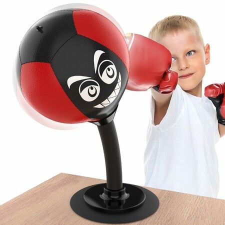 Desktop Punching Bag Stress Buster with Suction Cup for Office Table and Counters Heavy Duty Stress Relief Desk Boxing Punch Ball-Black