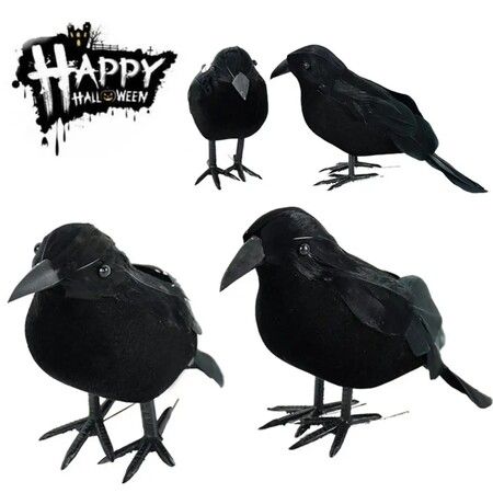 Small Simulation Fake Bird, Realistic Halloween Black Crow Model, Home Decoration, Scary Animal Toys, Lightweight (6 Pack)