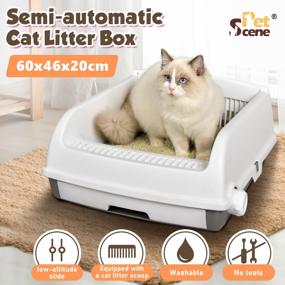 Cat Litter Tray Box Kitty Enclosed Large Pet Toilet Top Entry Furniture Removable Covered Hooded Plastic With Tray Scoop