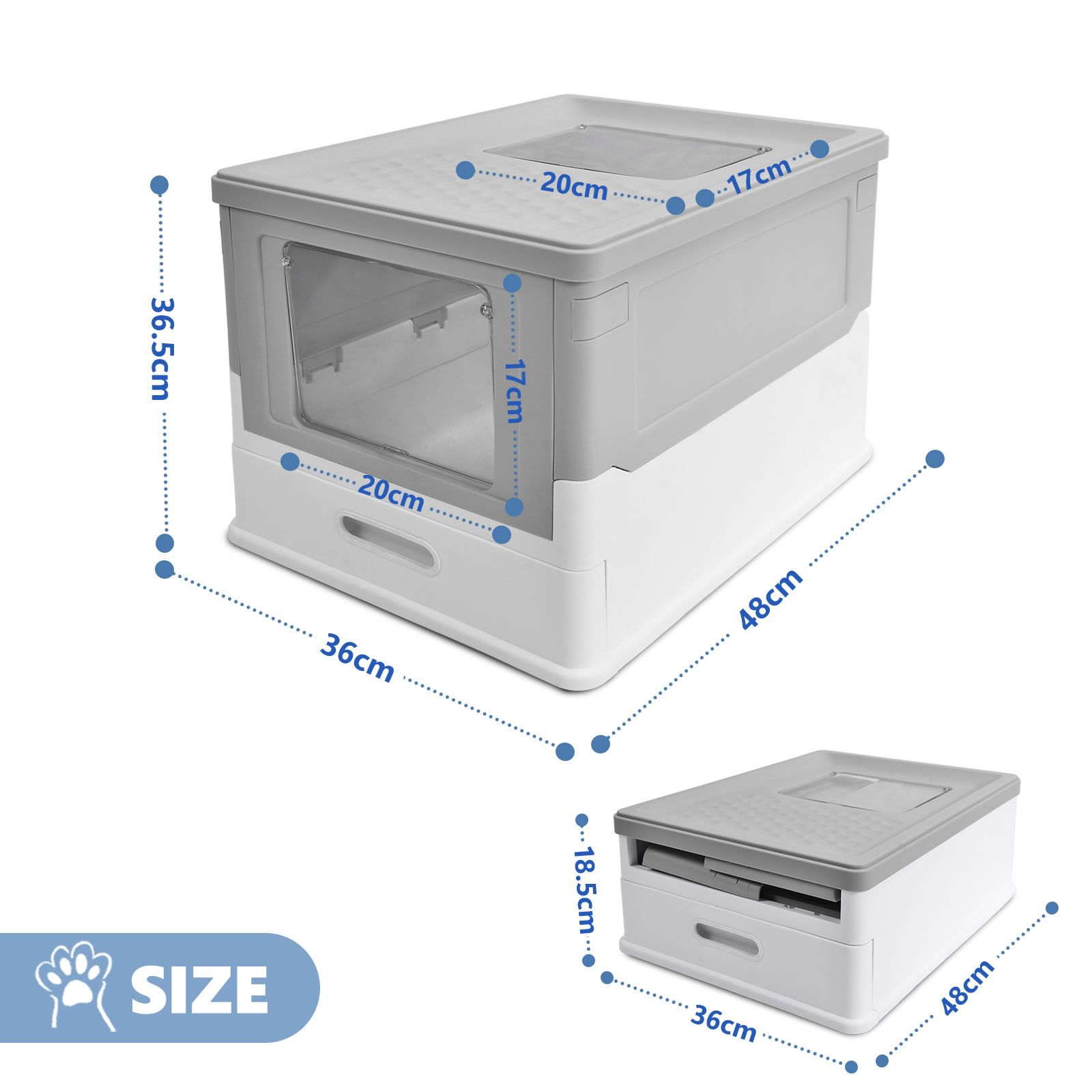 Cat Litter Tray Box Kitty Enclosed Large Pet Toilet Top Entry Furniture Foldable Removable Covered Hooded Plastic Grey