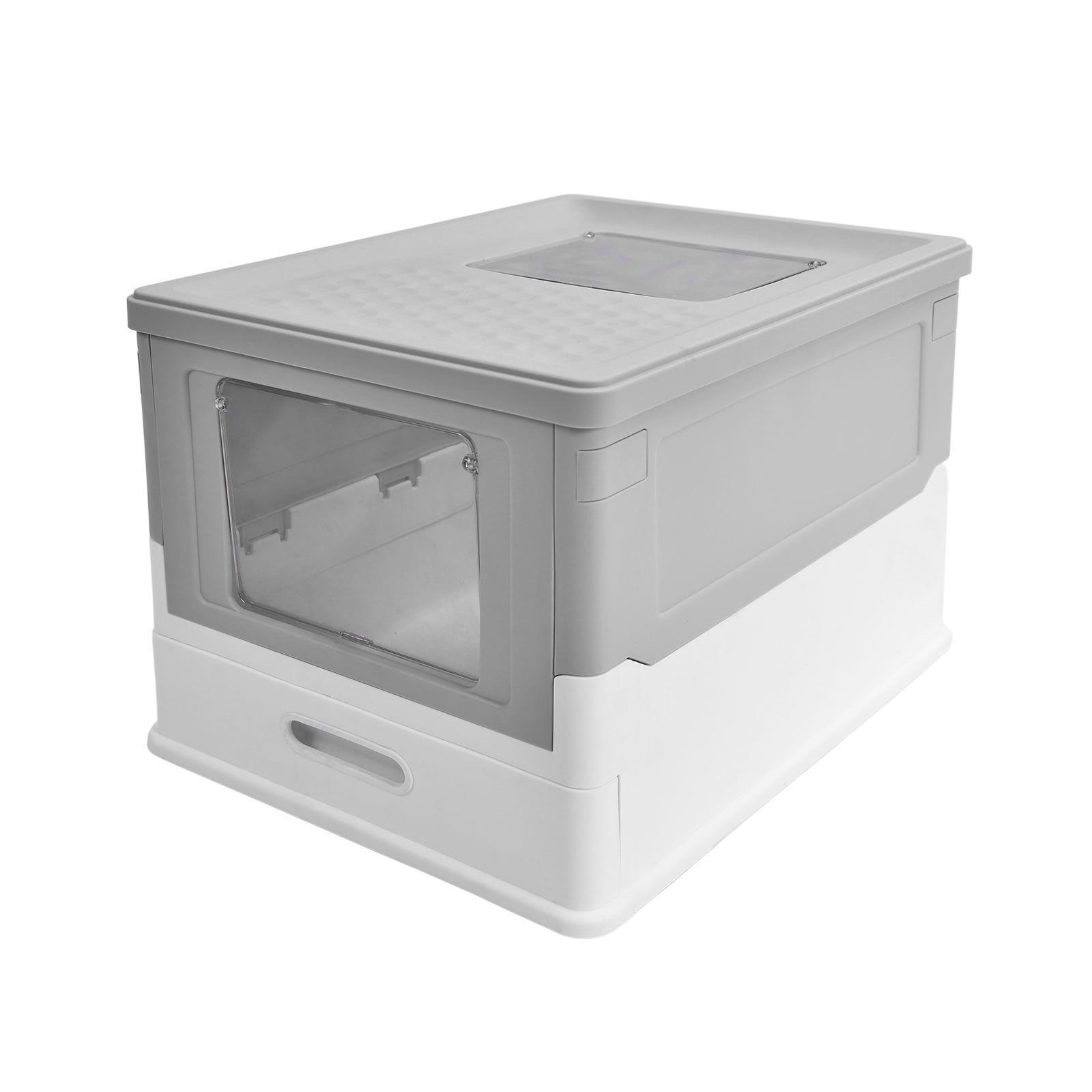 Cat Litter Tray Box Kitty Enclosed Large Pet Toilet Top Entry Furniture Foldable Removable Covered Hooded Plastic Grey