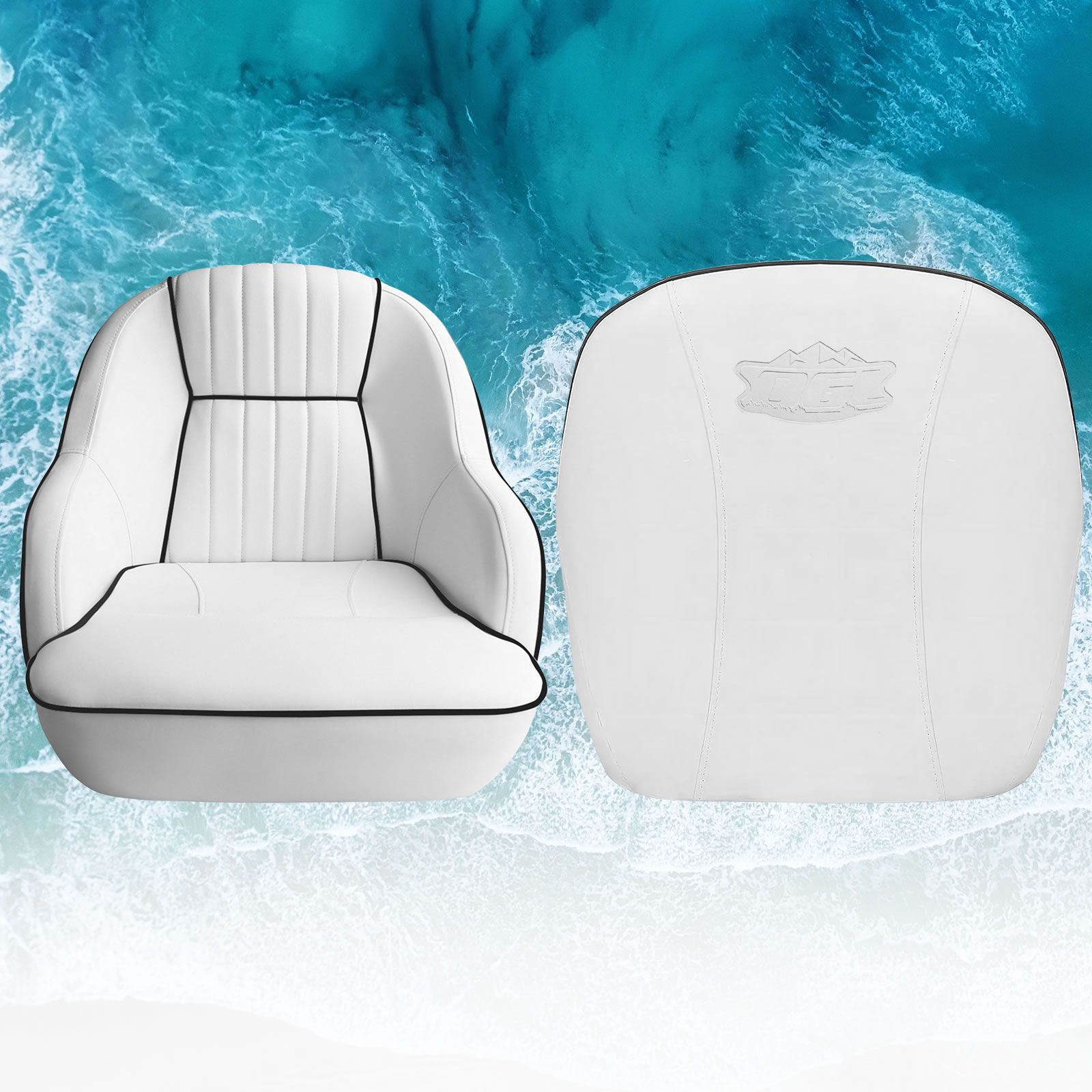 OGL Boat Seat Chair Bucket Helm Marine Pontoon Captain Vinyl Upholstery Foam Cushion UV Water Wind Proof 19.5x22x21.5 Inches