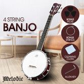 Melodic 4 String Banjo Beginner Music Instrument w / Picks 20 Frets 12 Brackets Gift