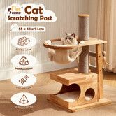 Cat Tree Hammock Condo Wooden Tower Sisal Scratching Post Stand Dangling Toy Feather Climbing Ladder Play Gym Pet Furniture Cushion 94cm Tall