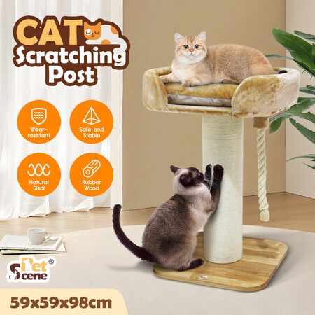 Cat Scratching Post Perch Bed Kitten Climbing Tower Tree Play Gym Scratcher Wooden Pet Furniture House Stand Dangling Sisal Rope 98cm Tall