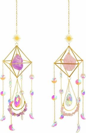 Amethyst Crystal Suncatcher - Hanging Gilded Garden Suncatcher for Window, Healed Amethyst Crystal Decoration for Home