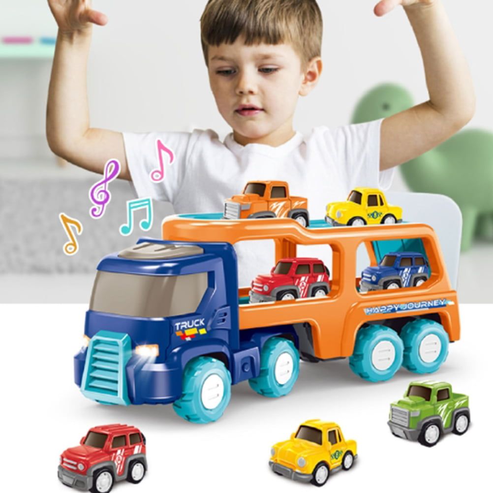 5pcs Cars Toys Toddlers Boys Girls Gift Trailer  Transport Truck Pull Back Trucks, Carrier Steering Construction Truck Carrier