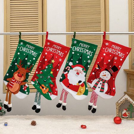 4PCS Christmas Stocking Classic Large Stockings Santa, Snowman, Reindeer Xmas Character for Family Holiday Christmas Party Decorations