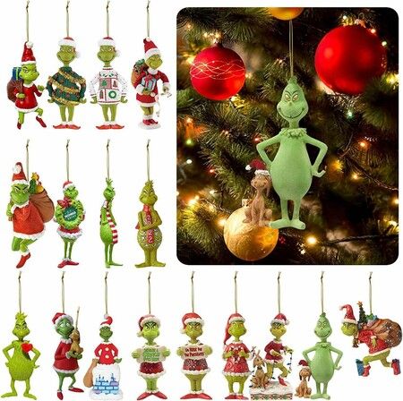 19pcs Acrylic Nightmare Before Christmas Tree Decorations Green Grinches Christmas Hanging, 2D Flat Ornaments with Printing and Car Interior