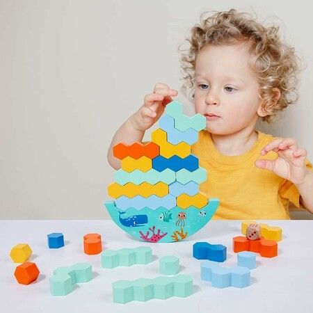 Wooden Blocks Puzzles Tower Stacking Balancing Board Games Montessori Building Blocks for Adults and Kids Ages 3+