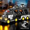 TEMI Police Truck Toys 5-in-1 Friction Power Emergency Vehicle Police Car Toy Carrier Truck Toys for Kids Ages 3+