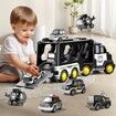 TEMI Police Truck Toys 5-in-1 Friction Power Emergency Vehicle Police Car Toy Carrier Truck Toys for Kids Ages 3+