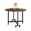 Round Folding Dining Table Extendable Outdoor Kitchen Furniture Home Room Dinner Desk Camping Picnic Foldable Wooden Metal with Wheels