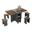 Folding Dining Table Set 4 Chairs 5 Piece Extendable Outdoor Furniture Room Home Kitchen Camping Picnic Desk Foldable Modern Wooden with Wheels