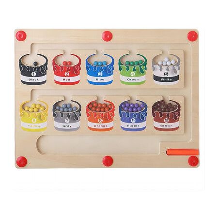 Magnetic Color and Number Maze, Wooden Magnet Maze Board Game Toys for 3 4 5 Years Old Preschool Learning Activities