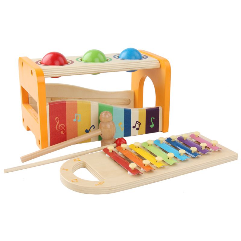 Pound and Tap Bench with Slide Out Xylophone, Award Winning Durable Wooden Musical Pounding Toy for Children Age 3 4