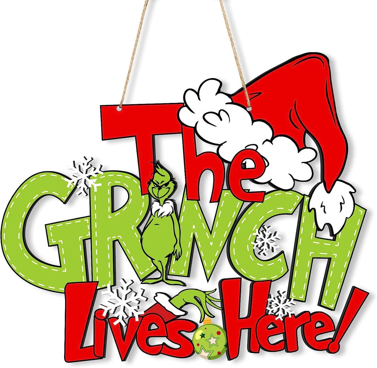 Grinch Christmas Door Decorations Front Doors Hanger Sign Thief Stole Wooden Hanging Ornaments Xmas Wall Window Tree Decor Indoor Outdoor