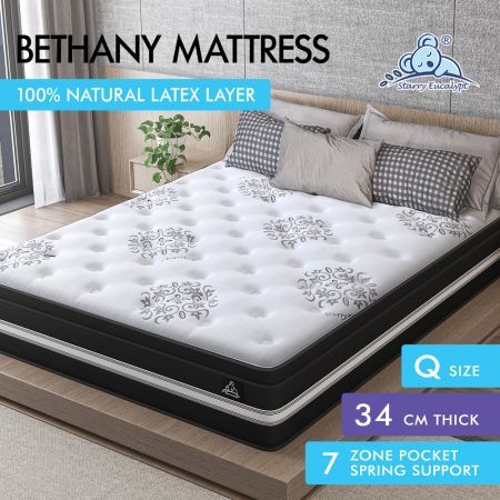STARRY EUCALYPT Mattress Pocket Spring Queen Size Latex Euro Top 34cm Bethany