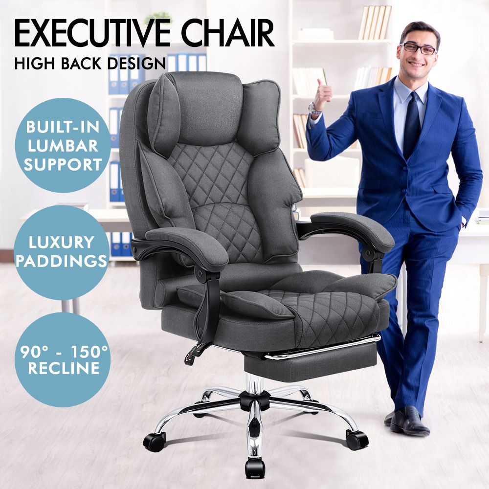 ALFORDSON Office Chair Footrest Executive Fabric Grey