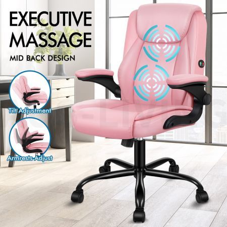 ALFORDSON Massage Office Chair Executive Computer Gaming Seat PU Leather Pink