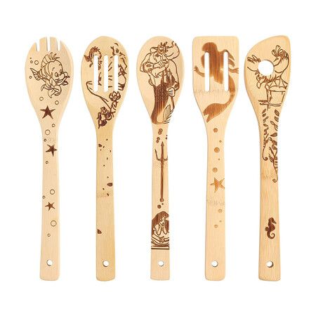 5PCS The Little Mermaid Organic Bamboo Spoons for Cooking