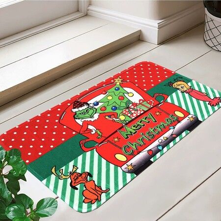 Cycllty Green Monster Christmas Decorations, Indoor Outdoor Door Mat, Easy to Clean, Stain and Fade Resistant, Party Decoration Supplies(40cm*60cm)