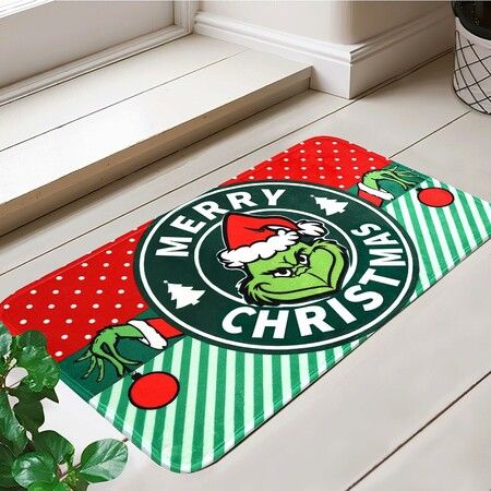 Cycllty Green Monster Christmas Decorations, Indoor Outdoor Door Mat, Easy to Clean, Stain and Fade Resistant, Party Decoration Supplies(40cm*60cm)