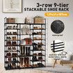 9 Tier Shoe Rack Storage Organiser 50 Pairs Shoes Shelving Entryway Closet Cabinet Display Space Saving Corner Shelf DIY Metal Stackable Hook