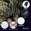 LED Solar Meteor Shower Rain Drop String White Lights Xmas Falling Star Tree Decor Night Outdoor Christmas Garden Waterproof