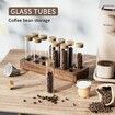 Single Dose Coffee Bean Storage Tubes Coffee Bean Cellar 12Pcs Dosing Glass Vials With Lids (2Oz) Wooden Display Stand And Funnel